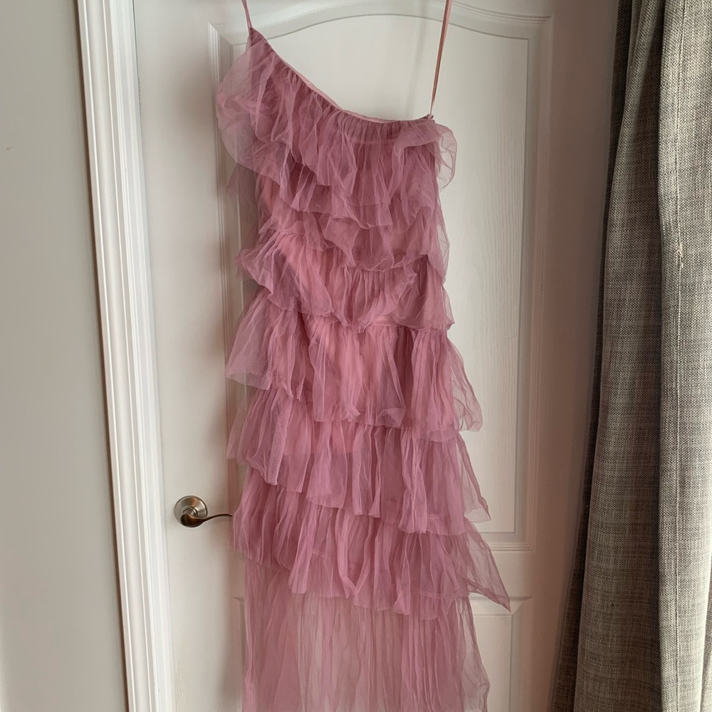 Selfie Leslie nwt Arrabel Tiered Ruffle Tulle Maxi Dress Plum - Picture 3 of 10